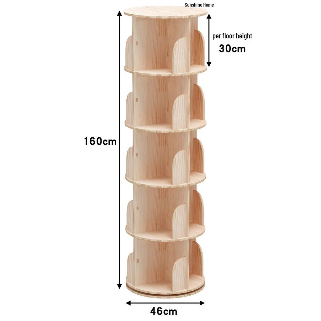 Drehbarer Bücherregalschrank aus Massivholz: Wandmontierbar, Einfache Aufbewahrung für Studenten und Kinder im Wohnzimmer