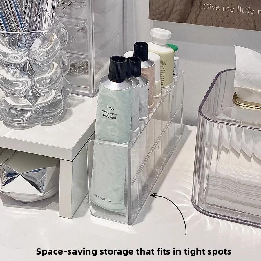 7-Slot Transparent Plastic Hand Cream Organizer Multi-Functional Makeup Holder for Home Office Bathroom Dressing Table Sorting