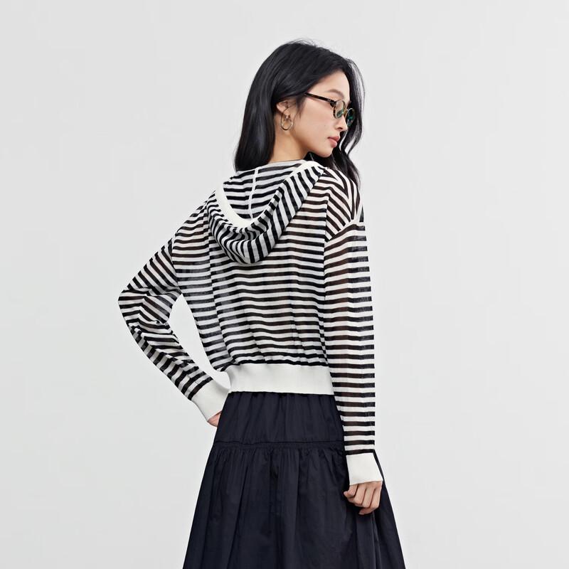 Elva' Island Women's Striped Hooded Knit Cardigan