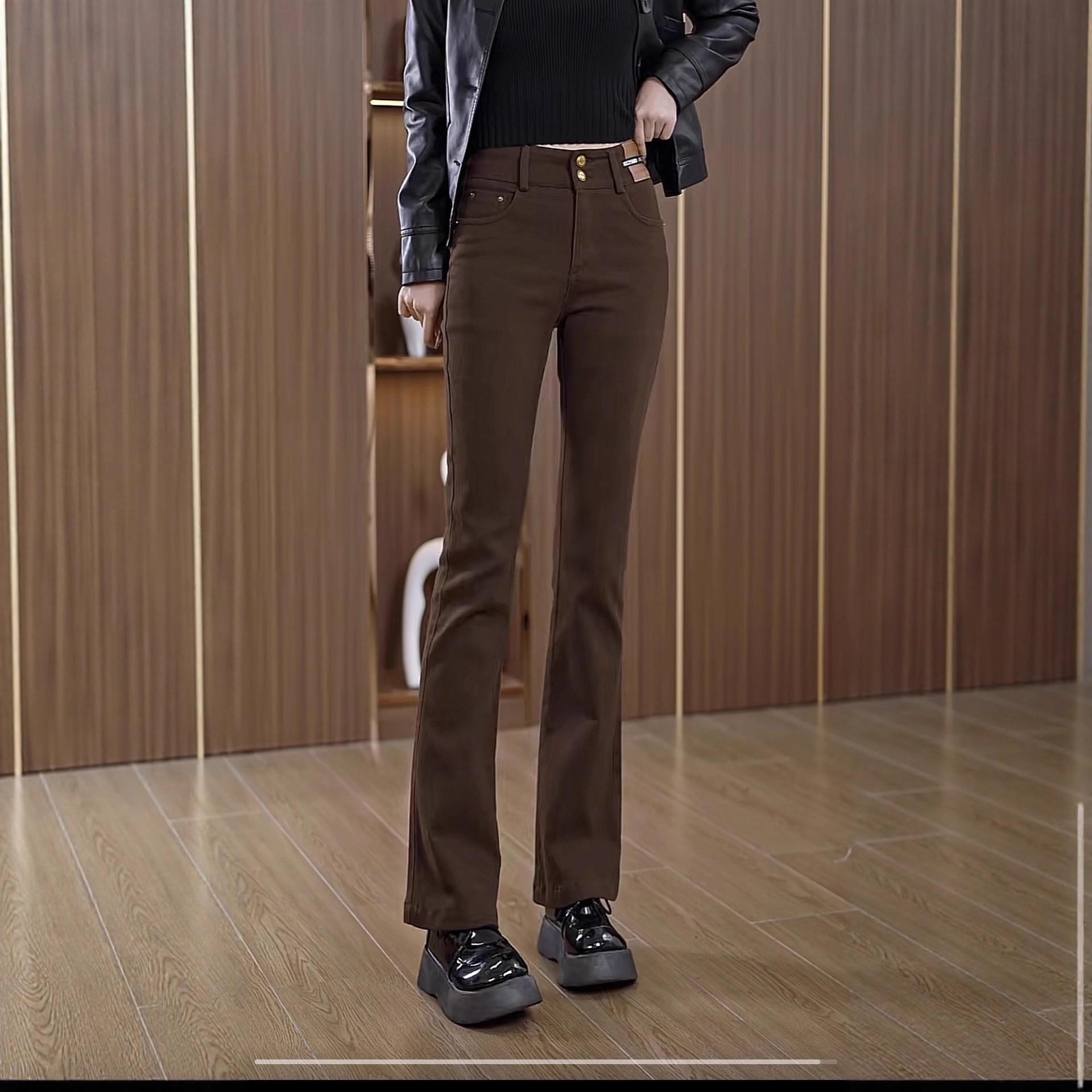 

Women s High-Waisted Micro-Flare Jeans, Autumn/Winter 2025 - Versatile, Slimming, Fleece-Lined Bell Bottoms. 4XL [145-155 cm]