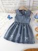 Single-piece Girls' Casual Everyday Cute Simple Versatile Denim Dress with Large Lapel Bow Embroidery, Sleeveless Peter Pan Collar