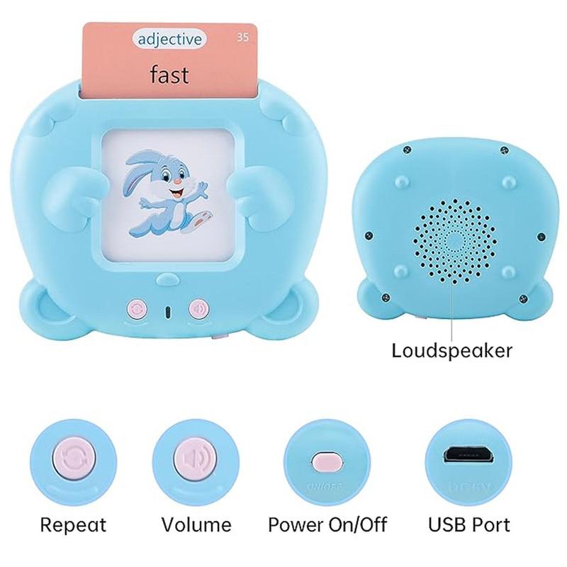 Montessori Englisch Lernspielzeug für Kinder, Wortlernmaschine mit 112 Lernkarten, Blaues Lernspielzeug für Kleinkinder