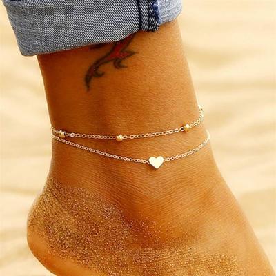 Double-Layer Stainless Steel Peach Heart Anklet: Japanese & Korean Fashion Beach Love Gift.