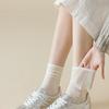 Women's Spring and Summer Socks, Ultra-thin Striped Boneless Long Tube Pile Socks, Sweat-absorbing and Breathable Cotton Socks