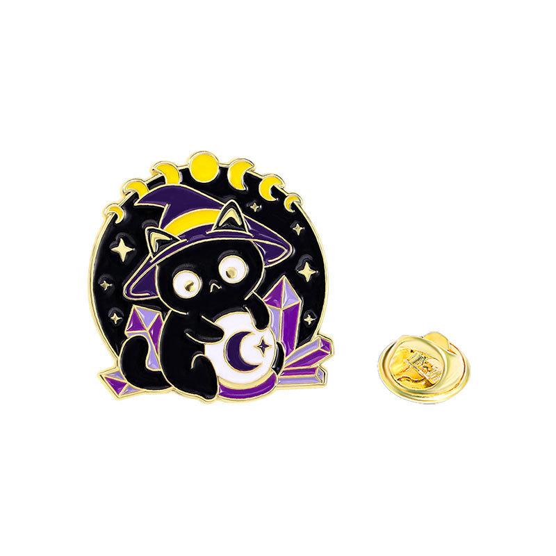 Original Enamel Alloy Brooch Cartoon Black Cat Magician Animal Lapel Pin for Backpack Clothes Decoration Cute Badge Accessory