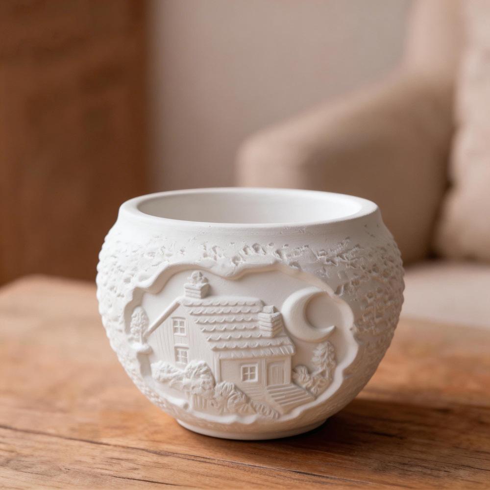 Carved Landscape Animal House Silicone Vase Mold Diy Candle Cup Plaster Storage Jar Home Decoration
