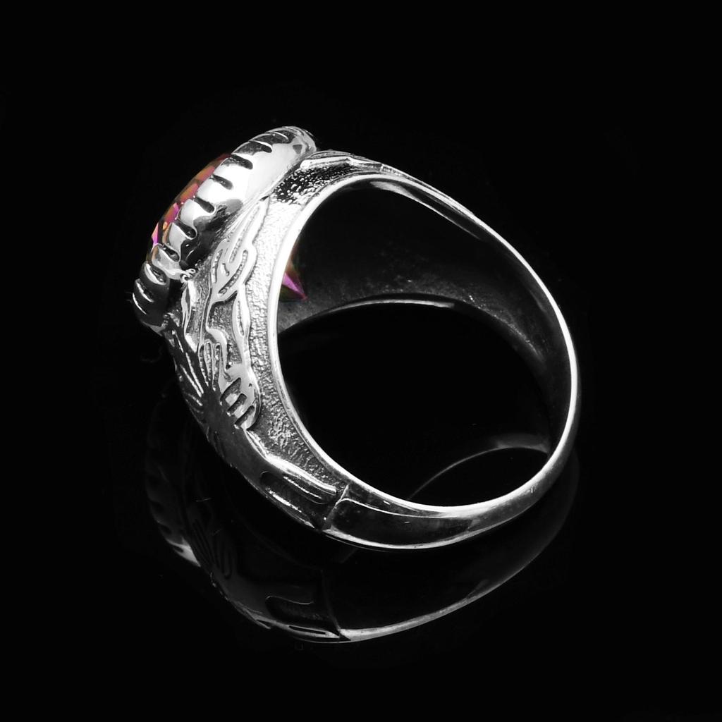 12 Mm Round Shape Mystic Topaz 925 Sterling Silver Classy Designer Shank Statement Ring For Unisex