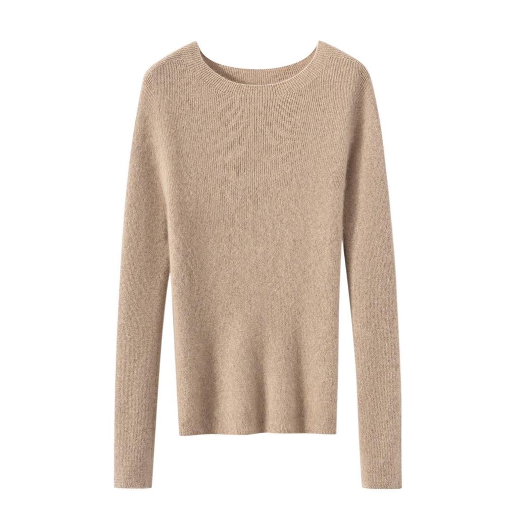 Women's 100% Pure Cashmere Sweater: Soft, Warm, Slim-fit, Round Neck, Ribbed, Long Sleeve, and Versatile Base Layer.