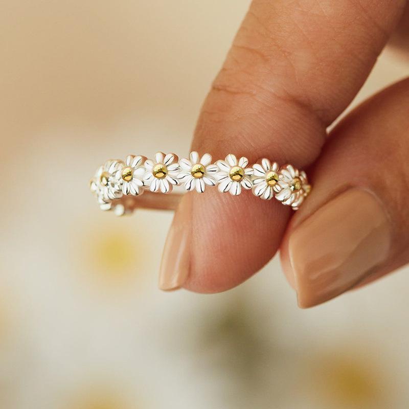 Vintage Enamel Tulip Flower Rings for Women Fashion Simple Sliver Color Adjustable Opening Finger Ring Party Weeding Zircon