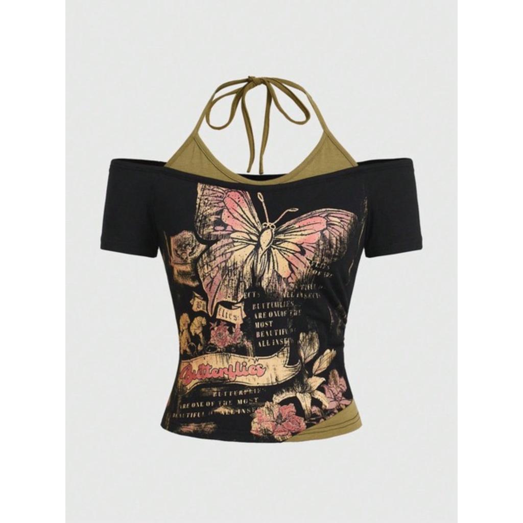 Women's 90s Vintage Punk T-Shirt Streetwear Sexy Short Sleeve Gothic Slim Crop Top Hotgirl Casual Femme Tee Harajuku Y2k