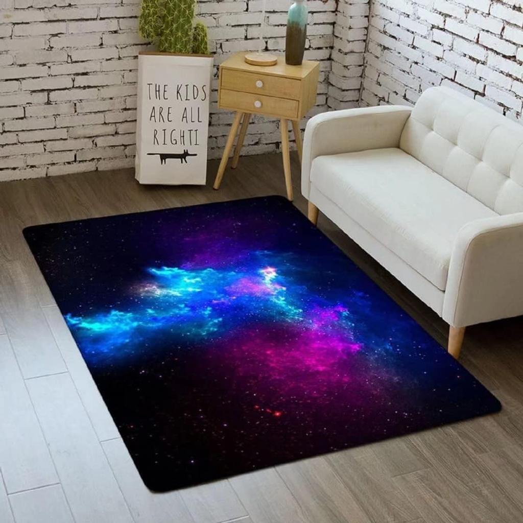 3D Galaxy Area Rug Outer Space Kitchen Floor Mat for Kids Boy Bedroom Non-Slip Nursery Crawling Carpet Dining Room Playroom Pads