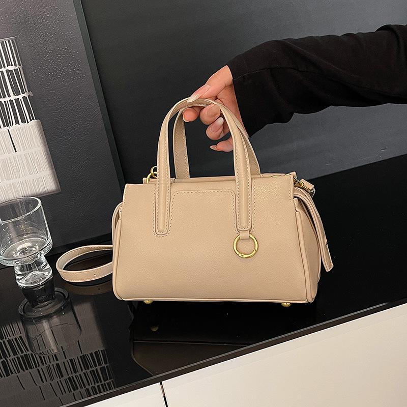Retro Korean-Style Solid Color Boston Handbag - Women's Single Shoulder Crossbody Bag