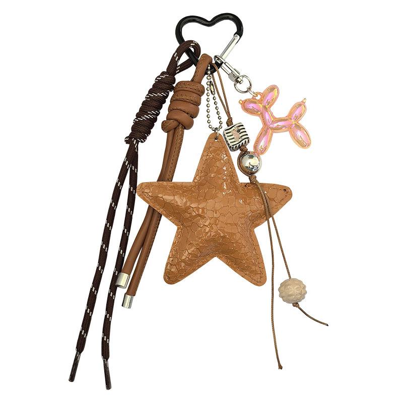 Y2k Leather Rope Keychain Star Cute Dachshund Bag Pendant Creative Cartoon Keyring