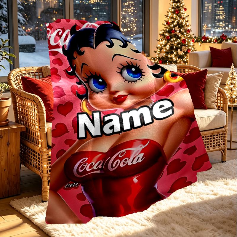 Custom Name Personalized Betty Boop Print Blanket, Home Decor, Bedroom, Sofa, Camping, Couch, Gifts for Birthday Christmas