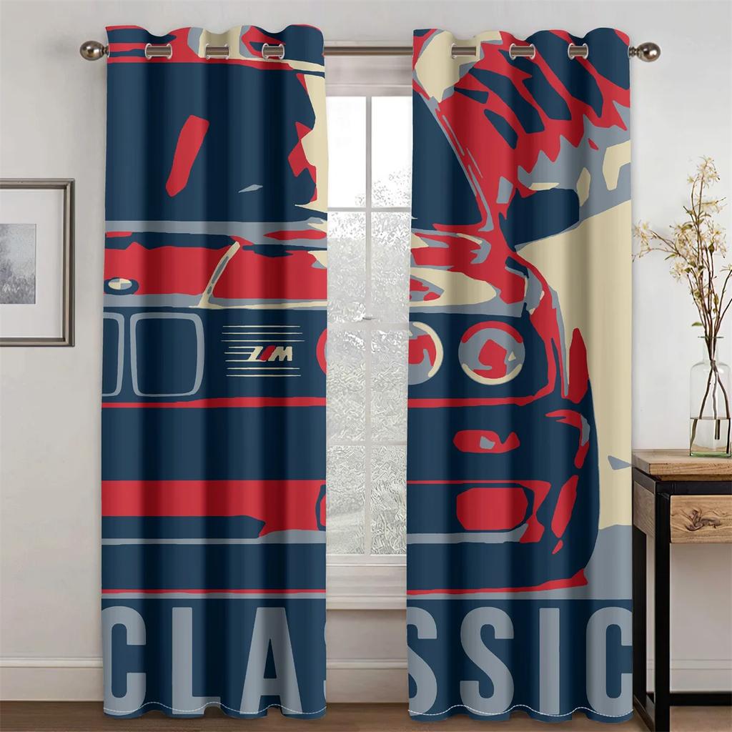Serietidningsgraffiti Sportbilar Coola Pojkar Barn Män 2 Delar Ljusfiltrerande Gardin för Vardagsrum Sovrum Hem Fönsterdraperi Dekor