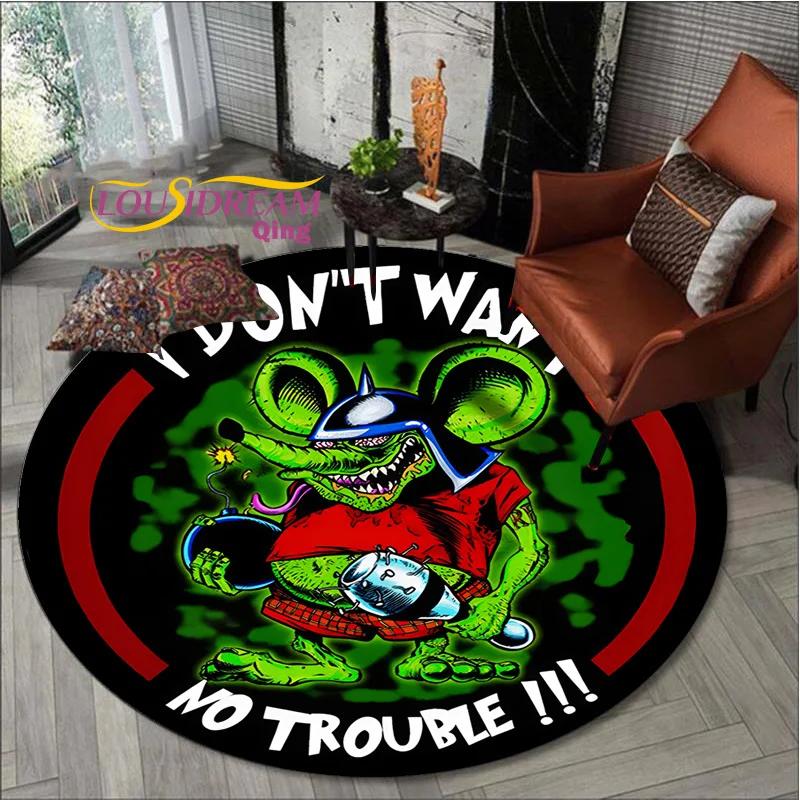 Rat Fink Rug Retro Round  Living Room Decor Mancave  Floor Mats Carpets for Bed  Chair Mat Gifts
