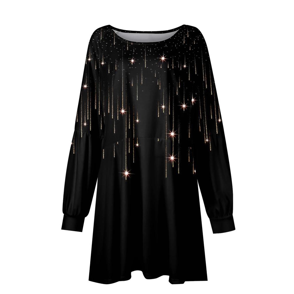 Fashionable Ladies Star Print Autumn Long Sleeve Casual Loose Dress