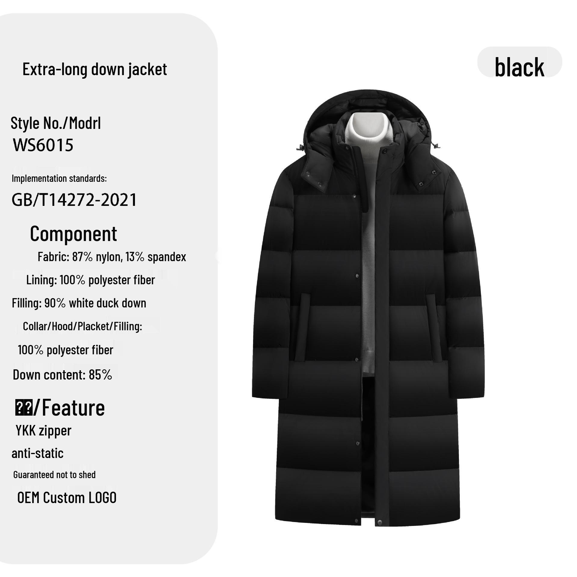

Unisex University Sports Long Down Jacket with Logo - 90% White Duck Down, Cold-Resistant & Warm. 2XL (Height 175-180CM, Weight 155-170kg) чорний