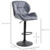 Set of 2 Bar Stools with Adjustable Height Metal Base Velvet Seat, High Swivel Kitchen Stools with Backrest and Footrest, 51.5x57.5x93-114.5cm, Grey