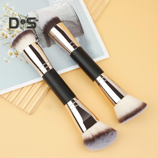 Doppelköpfiger Make-up-Pinsel, professionell, schräg, flache Oberseite, synthetische Kabuki-Grundlage, loses Puder, Rouge, Lidschatten, Kontur, Concealer, Mischkosmetik