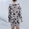 Casual Fashionable and Elegant Autumn and Winter Knitted Long Sleeve V-Neck Tattered Leopard Print Sweater Dresses