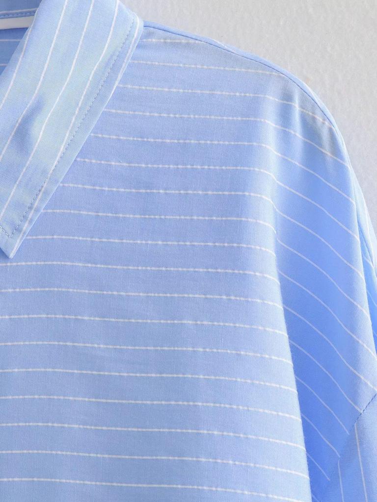 Spring 2025 Women's Striped Color Block Shirt & Shorts Set - European/American Style