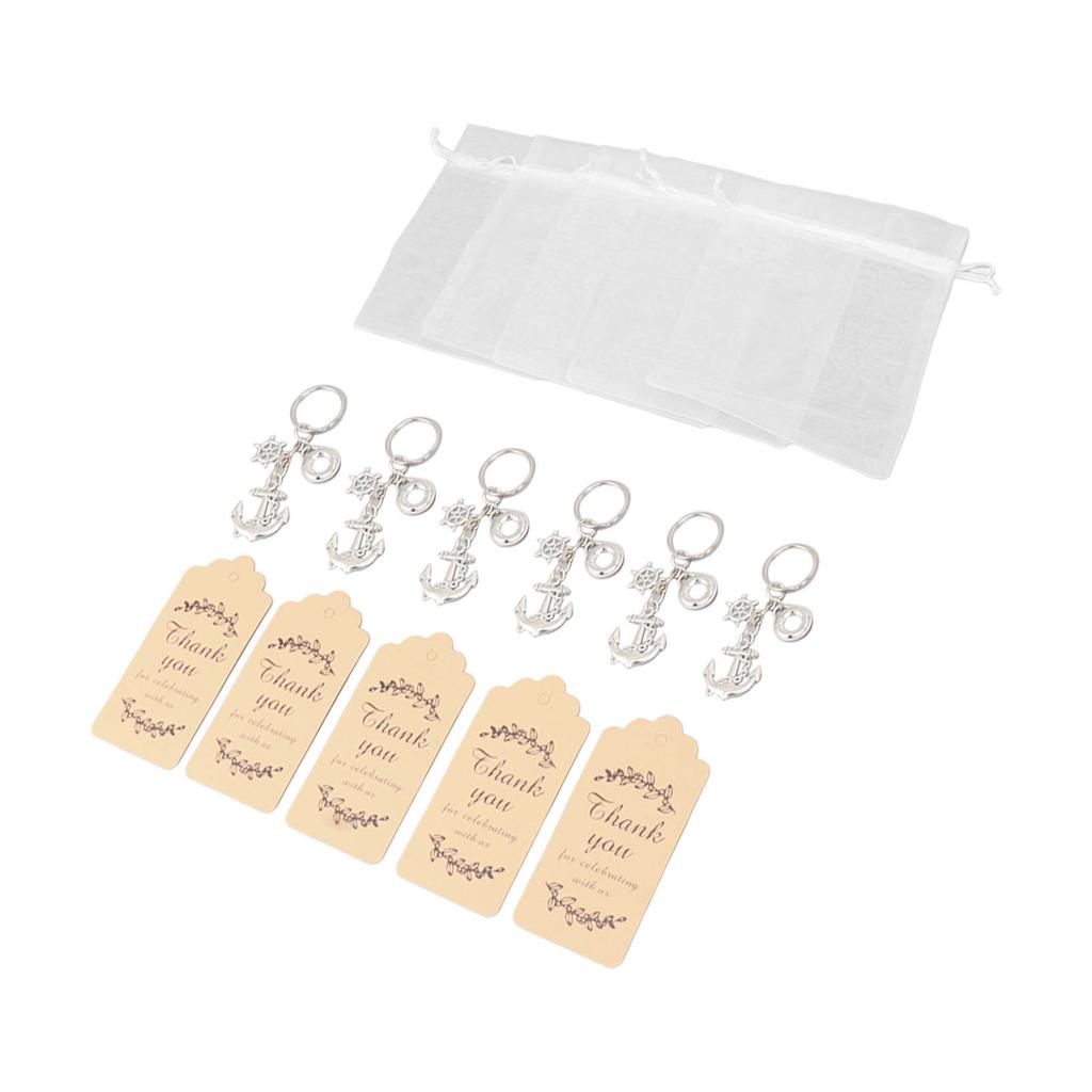 24 Sets Anchor Keychain Party Favor with Drawstring Gift Bags Thank You Tags Exquisite Anchor