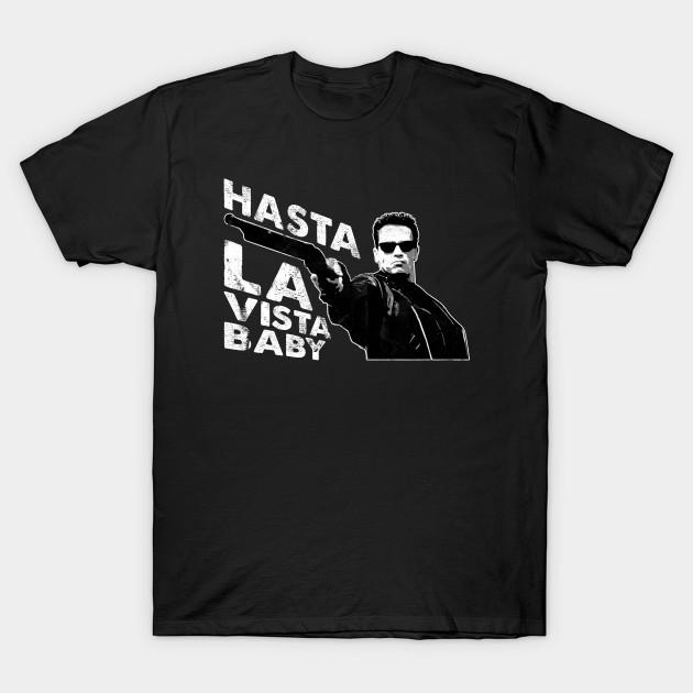 

Men Black Print T-shirt Hasta La Vista Baby Terminator 2 No-Cut Transfer Paper Print Cotton Tshirt M чорний