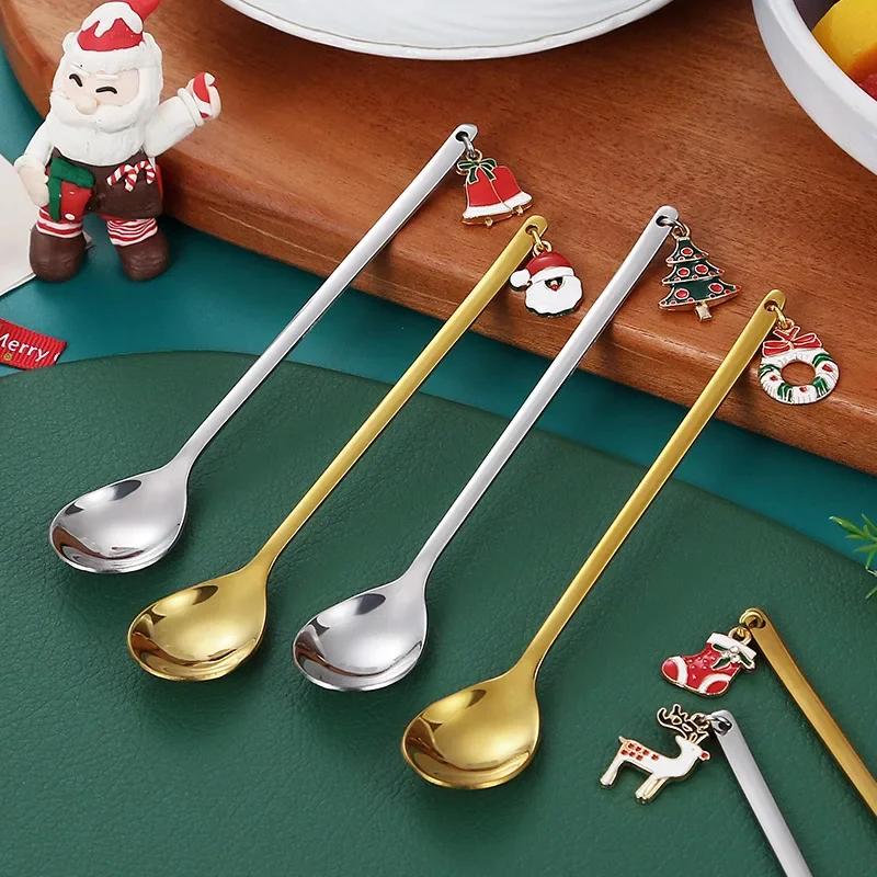 6Pcs Coffee Spoon Mixing Scoops Stirring Spoons Stainless Steel Spoon Christmas Gift Box Set Party Table Ornaments Coffee Spoon