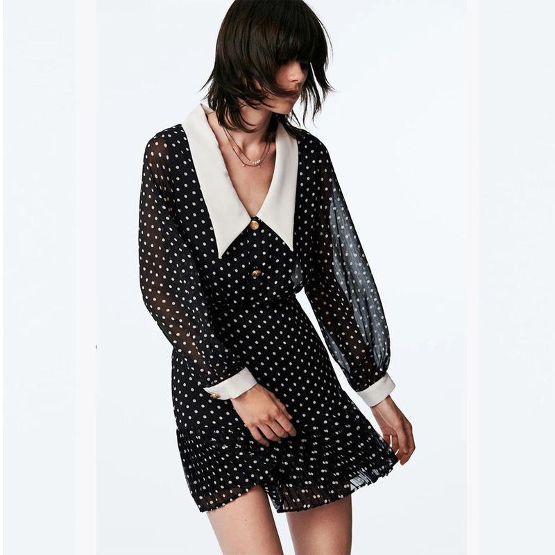 Women's Fashion Summer Spring Polka Dot Print Long Sleeve Slim Casual Dresses