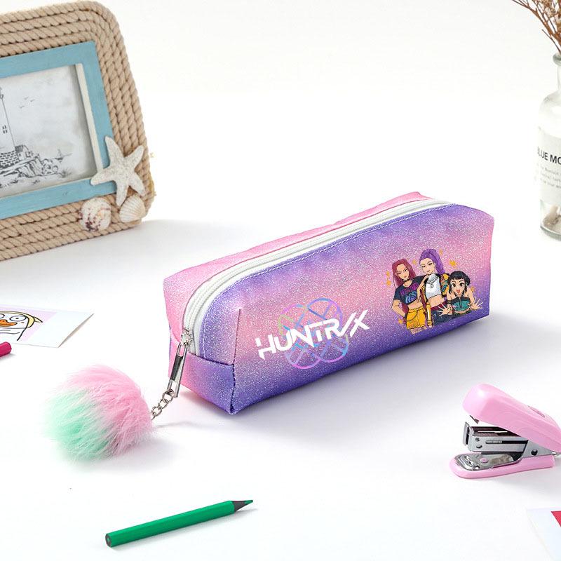 Demon Hunter Squad Rainbow Glitter Pencil Case - Shiny Student Stationery Organizer
