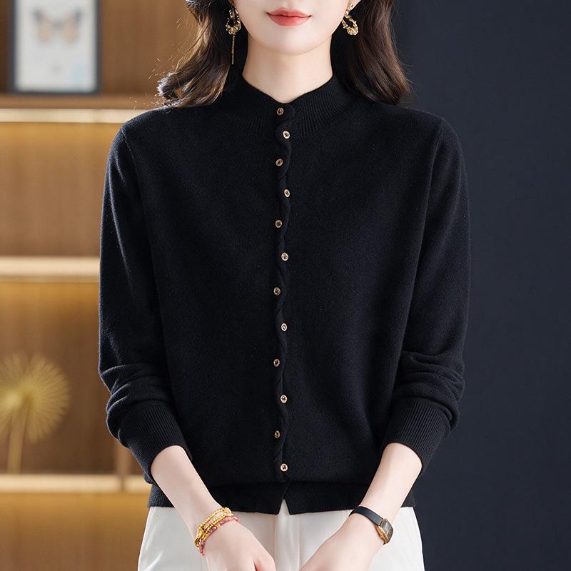 Women's Autumn Winter Pure Wool Knit Cardigan - Slimming Short Stylish Sweater Coat