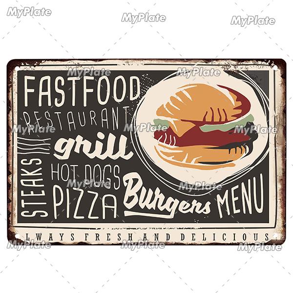 [MyPlate] Hamburger Metal Sign Plaque Metal Vintage Tin Sign Wall Decor For Club Man Cave Bar Decoration Tin Plate