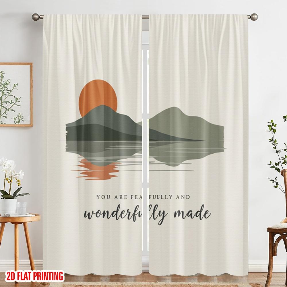 2 Stück 2D Flachdruck Vorhänge Schöne Berglandschaft Polyester Ohne Strom Festlicher Feiertagsgebrauch für Outdoor-Feiertag