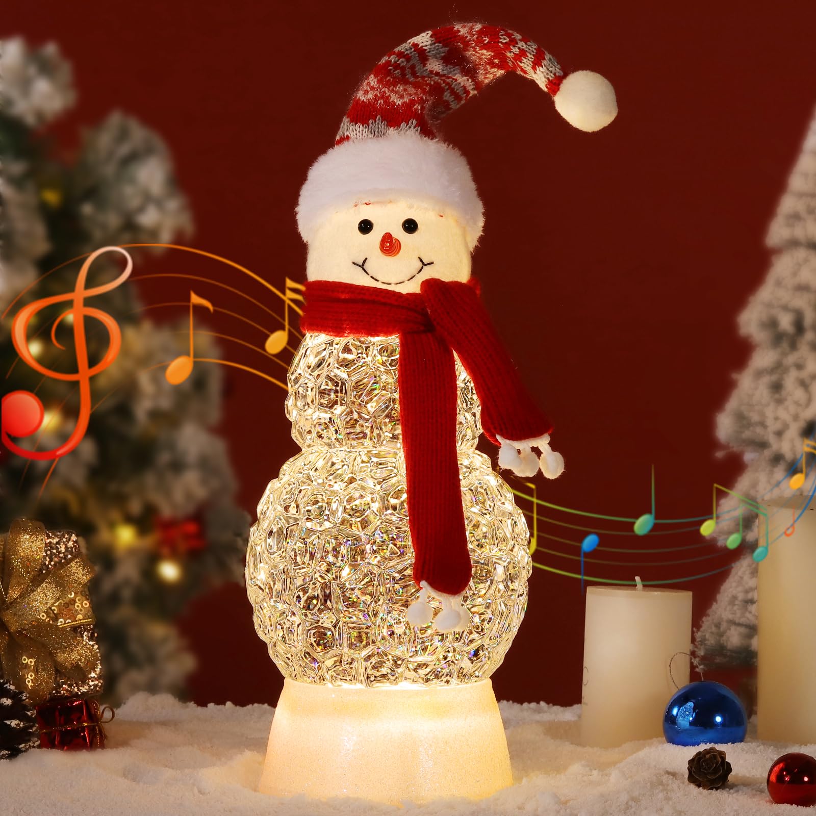Lewondr Snow Globe Christmas Snow Globe Christmas Tree Snow Globe with Built-in Lights, Automatic Timer Function, 8 Christmas Songs Loop Automatically