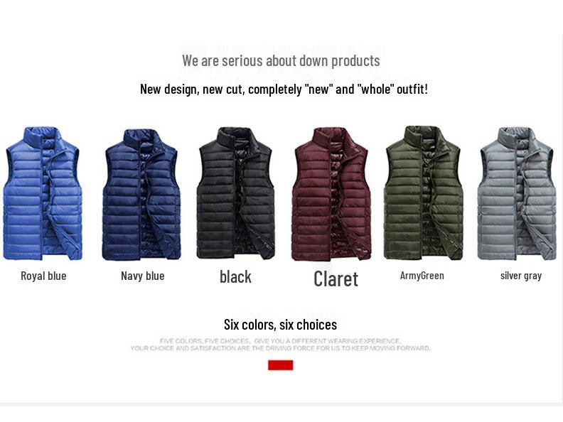 Men's Large Size Lightweight Down Vest - Stand Collar Sleeveless Jacket for Autumn/Winter