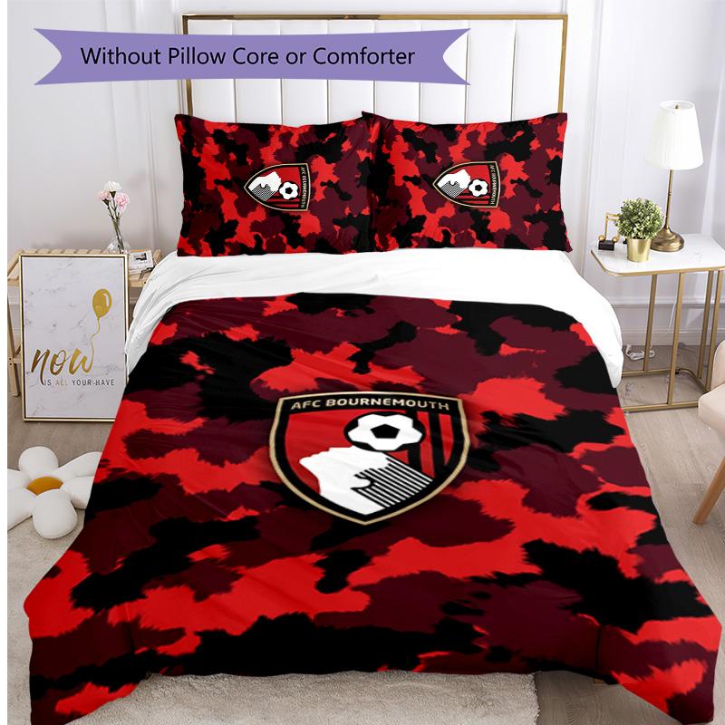 Set Lenzuola Stampato Calcio Bournemouth 3 Pezzi, Comodo Set Copripiumino per Camera da Letto Amico della Pelle