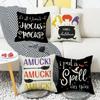 2023 Halloween Decor Cushion Cover Simple Letter Printed Pillow Covers 18x18 Inches Holiday Decorations Linen Black Pillowcase