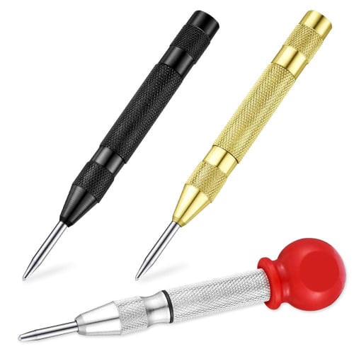 EMAGEREN Automatic Center Punch Tool, Set of 3, 5-inch Brass Automatic Center Punches with Spring Caps, Adjustable Impact for Wood and Metal, Easy to