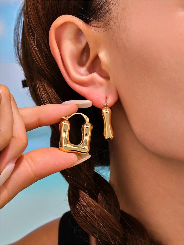 Unique Square Earrings In Stainless Steel With 18k Gold Plated Waterproof Non Tarnish Chunky Hoop Earrings For Women