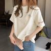 Women's Round Neck Short Sleeve Printed Loose Fit Korean Casual T Shirt Basic Top with Heart Graphic for Spring Daily Wear