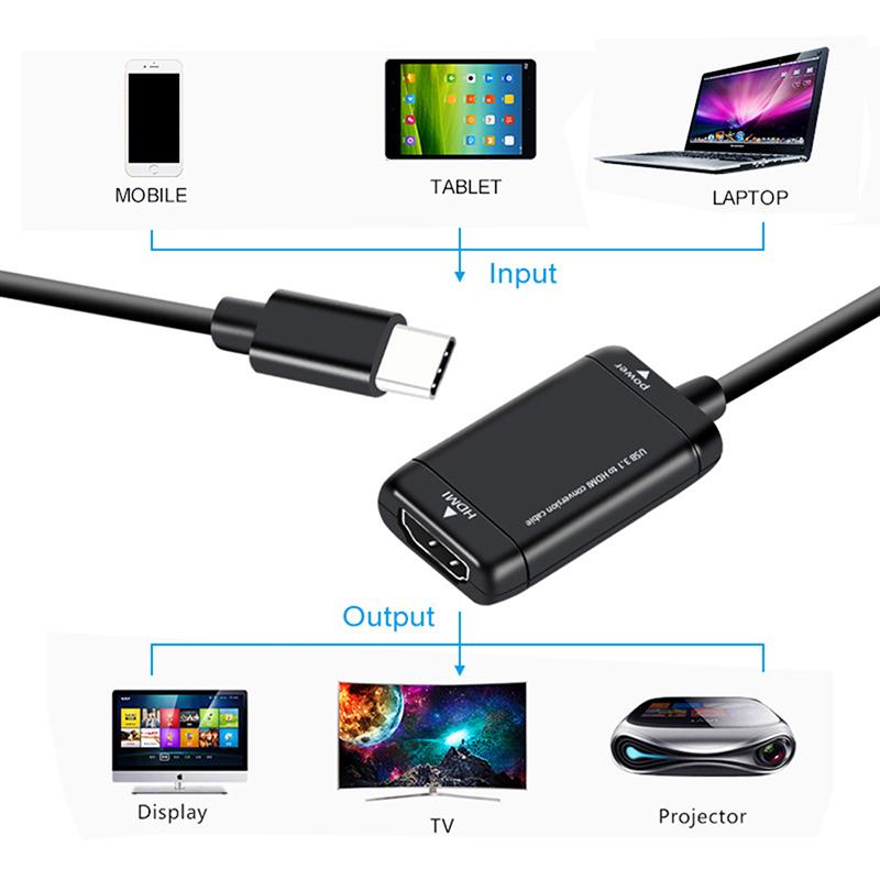 

Адаптер USB-C Type C на HDMI-совместимый кабель USB 3.1 для MHL Android телефона чёрный