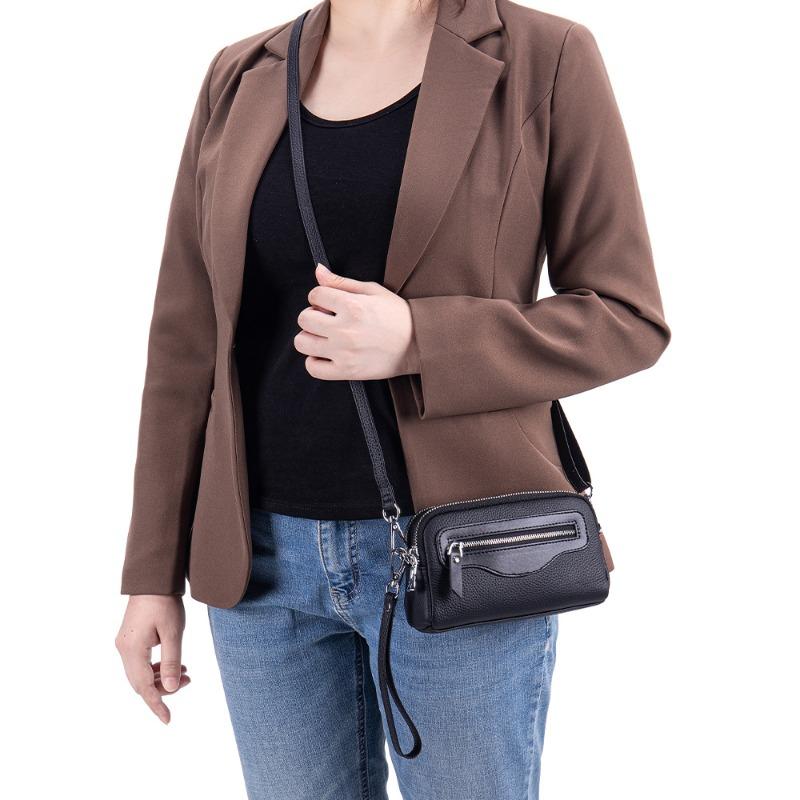 Fashion Women's Double Zipper Small Square Bag, High-end Versatile Shoulder Bag, New Simple and Lightweight Multi-functional Mobile Phone Bag
