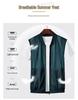Men's Plus Size Breathable Mesh Stand-Up Collar Vest with Multi-Pocket Design