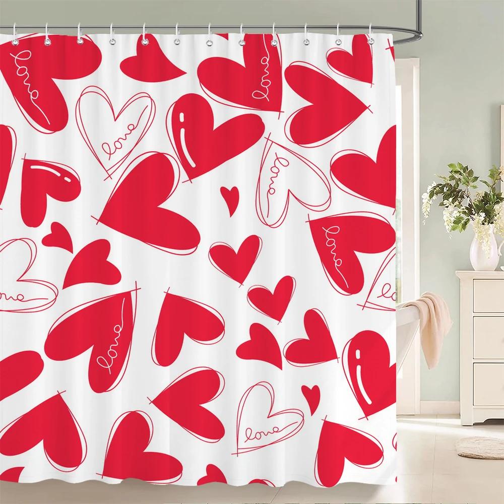 Romantic Heart-Print Shower Curtain with Hooks  Sweet Decor for Bathrooms, Reinforced Eyelets & Easy To Clean