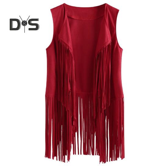 

Женский кардиган с кисточками и бахромой, однотонный, с открытой строчкой, винтажный ковбойский костюм в стиле вестерн, косплей, хиппи, без рукавов, сценическое представление, ролевая игра, женский жилет 3XL красный