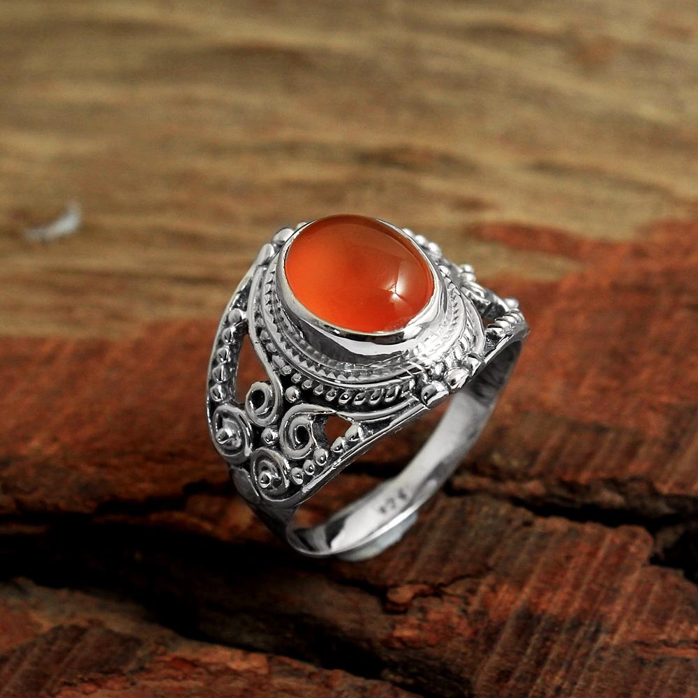 Natural Carnelian Gemstone Solid 925 Sterling Silver Jewelry Statement Ring