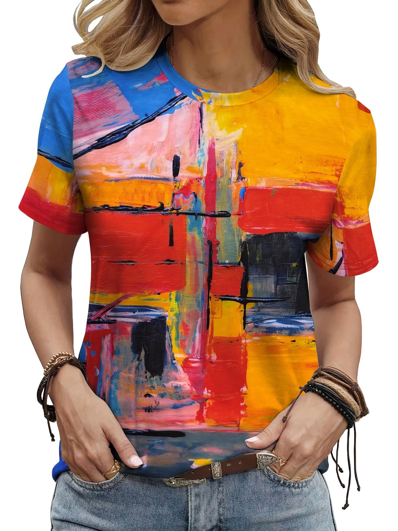 

Abstract Painting Gradient Tie-Dye Colorful Ink Painting Graphic Full-Body Print Breathable Round Neck Short Sleeve T-Shirt Casual Shirt New Women S S S дубильная кора