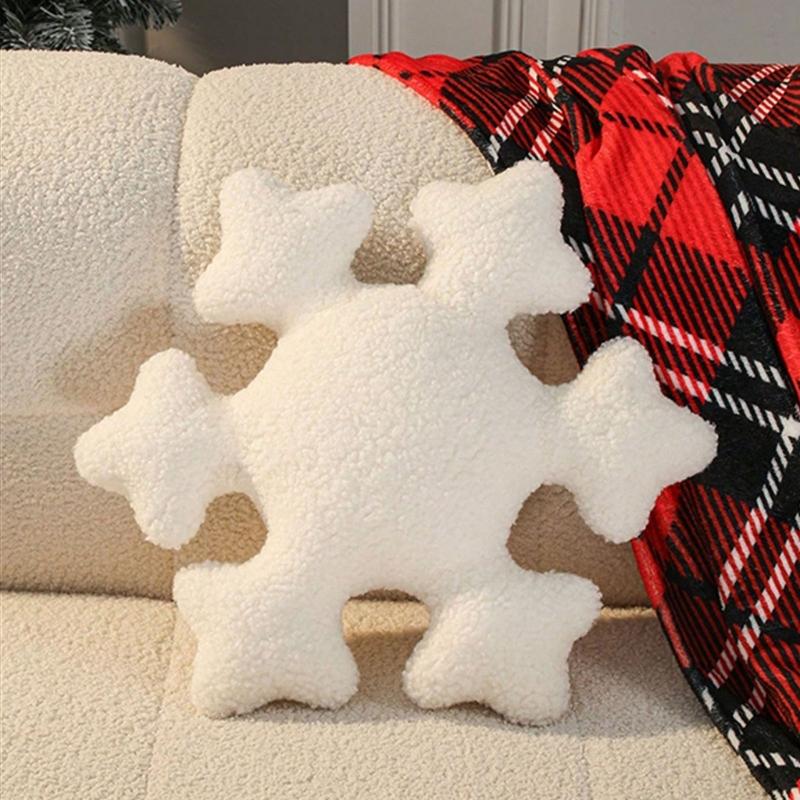Snowflake Shape White Furry Throw Pillow For Festives Home Decors Winter Holiday Cushion Sofa Bed Couch Accessories Gift