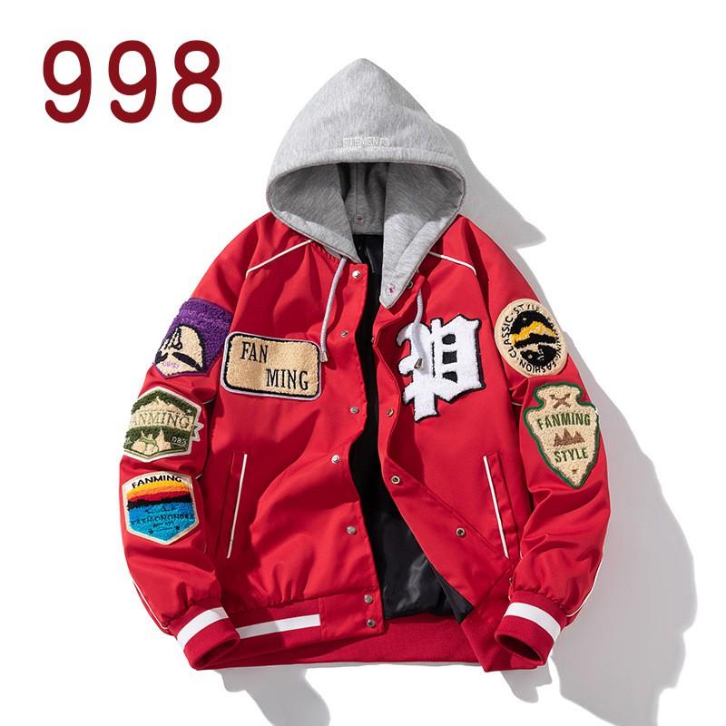 Giacca da Baseball con Cappuccio Streetwear da Uomo Spessa Fodera in Pile Misto Cotone Toppa Ricamata Vestibilità Larga Capospalla Invernale